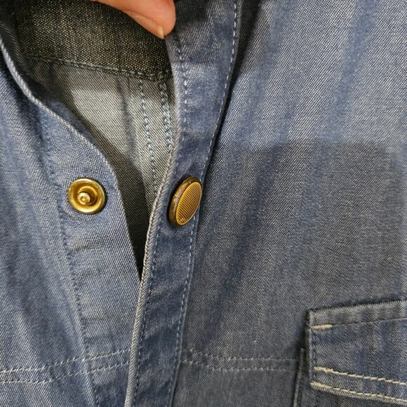 RAW Correctline By G-Star Mens Blue Snap Shirt Chambray Western Casual Barn - Picture 8 of 15